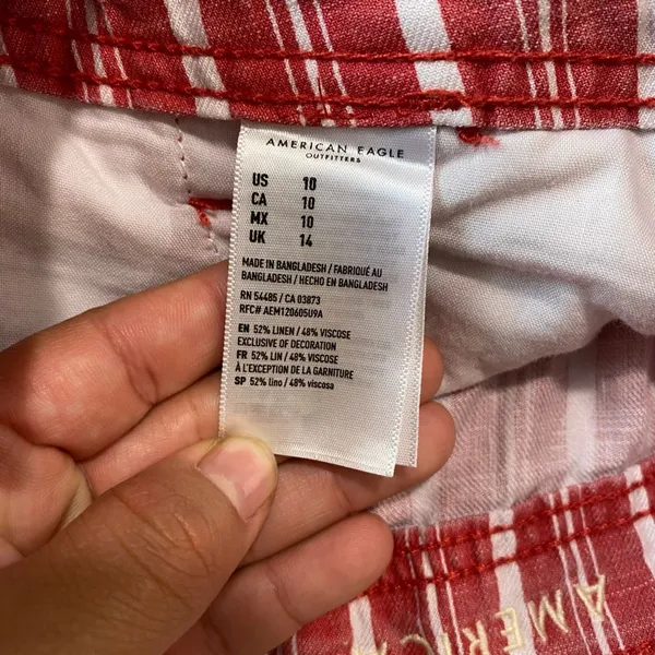 American Eagle Size 10 Red White Striped Linen Blend High Rise Shorts - Image 5