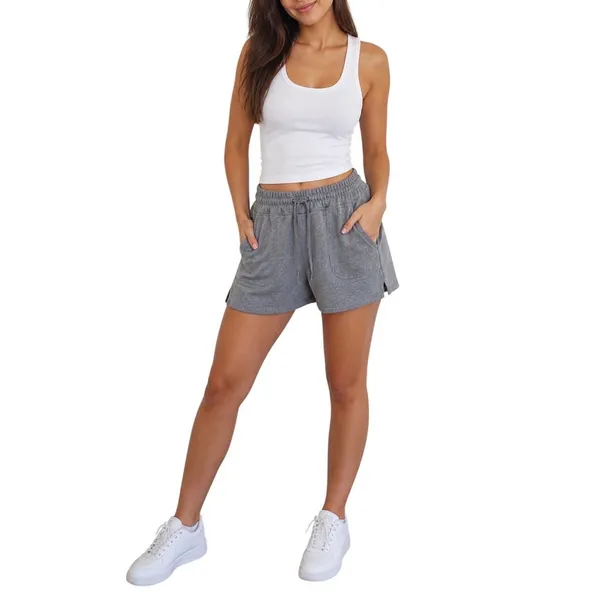 Beverly Hills Polo Club Sweat Shorts Juniors L Gray Drawstring Pockets - Image 8