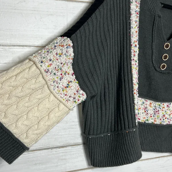 Mello Patchwork Sweater Colorblock Knit Henley Boho Size Small Gray - Image 9