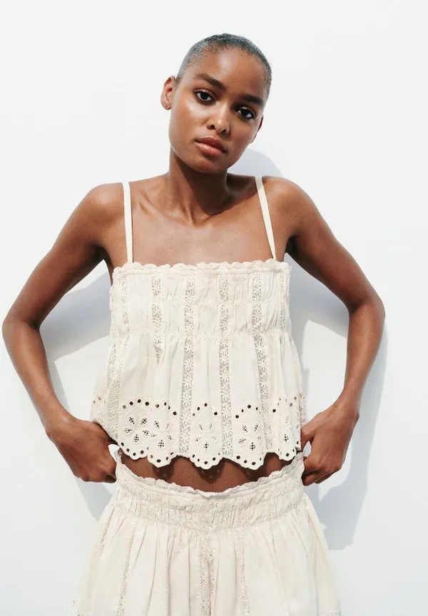 ZARA NWT Ecru EMBROIDERED STRAPPY TOP. Size XL - Image 12