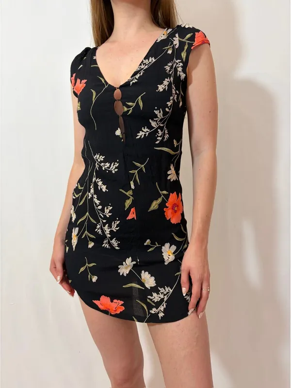 Black Floral Summer Reformation Mini Dress - Image 2