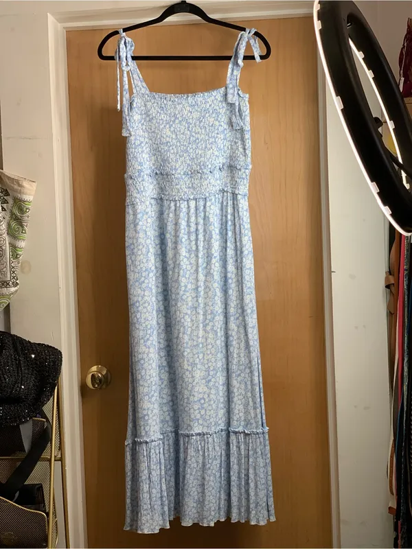 Lost + Wander Tie-Shoulder Smocked Midi Dress Size-Medium Coastal Cottagecore - Image 3
