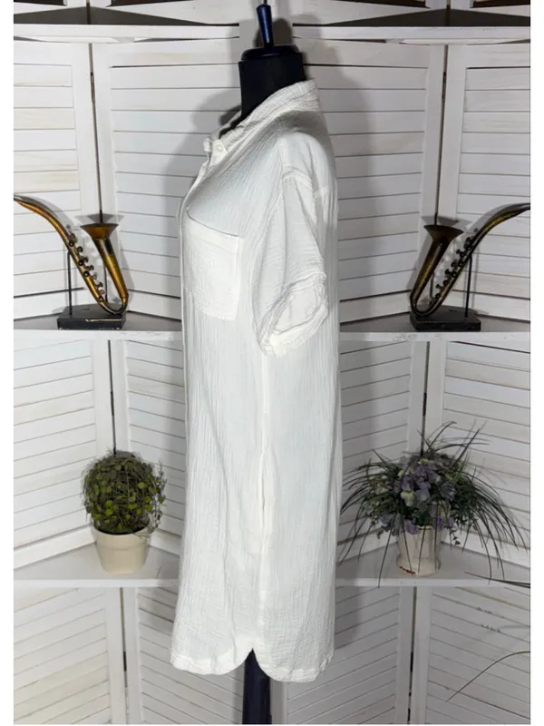Weatherproof Vintage midi dress white gauze cotton coastal resort cruise boho M - Image 4