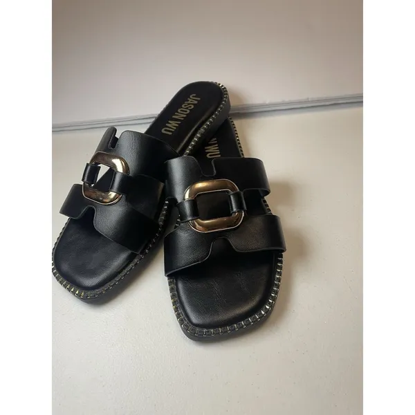 Jason Wu Women's Black Leather Slide Sandals Buckle Slip-On US 7.5 - Image 6
