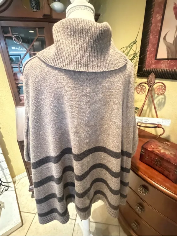 Banana Republic S Brown Striped Poncho Cape Turtleneck Cotton Wool - Image 2