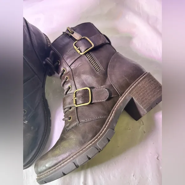 White Mountain Dark Brown Lace-Up Buckle Ankle Boots - Image 5