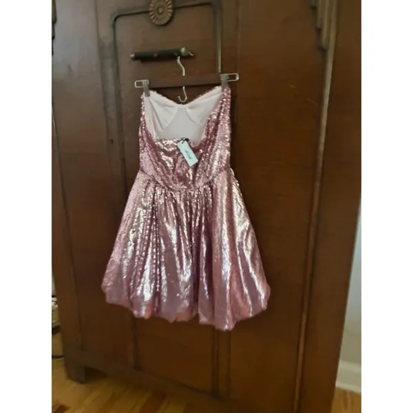 Nasty Gal NWT Pink Champagne Sequin Strapless Mini Dress US 6 Party Cocktail - Image 3