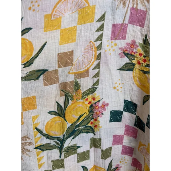 Bunulu Lemon Fruit Print Button Down Shirt Womens Size L Yellow Tropical Rayon - Image 4