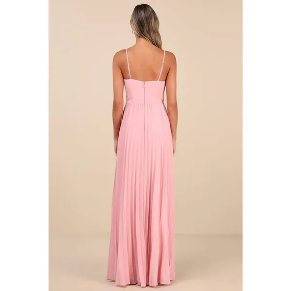 NWT Lulus Admirable Elegance Light Pink Pleated Bustier Maxi Dress Bridesmaid M - Image 3