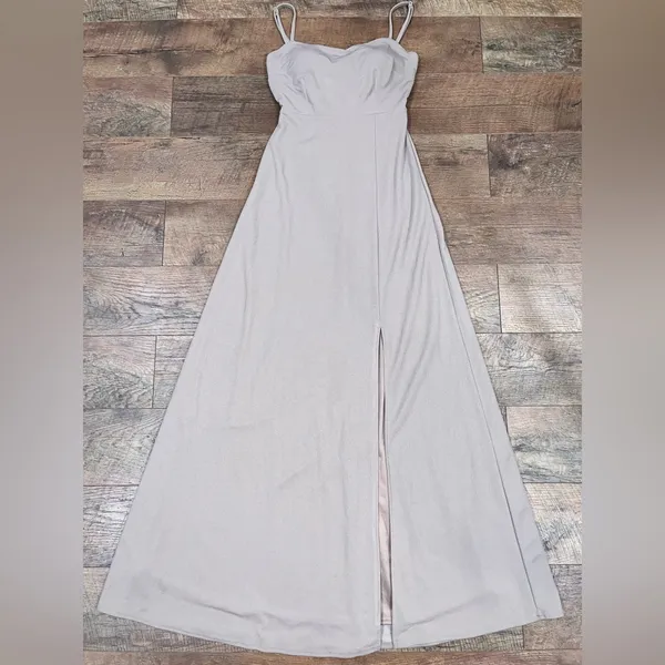 Birdy Grey Benny Dress in Crepe Taupe Bow Back Gown - Image 10