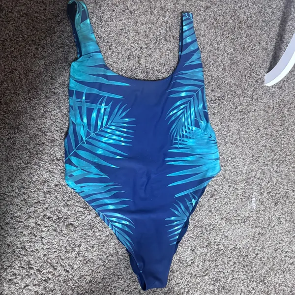 Aerie Womens XXL Blue Tropical Palm Leaf One Piece Swimsuit Cheeky High‎ Cut - Image 6