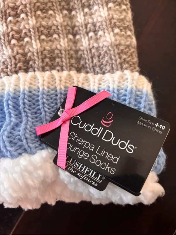 Cuddl Duds Womens Slippers Socks Womens Sherpa Lined Face Eyes Lounge Dog Brown - Image 3