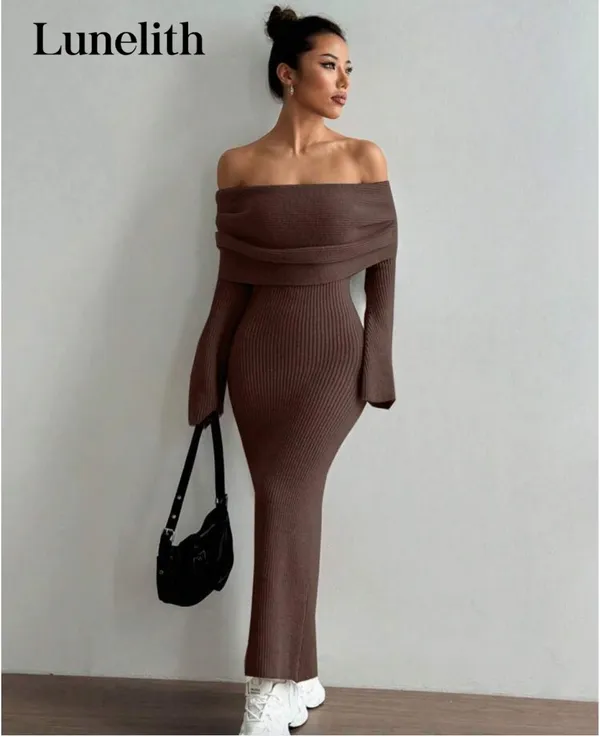MOOSTA Elegant Charming Foldover Chocolate Brown sweater dress - Image 2