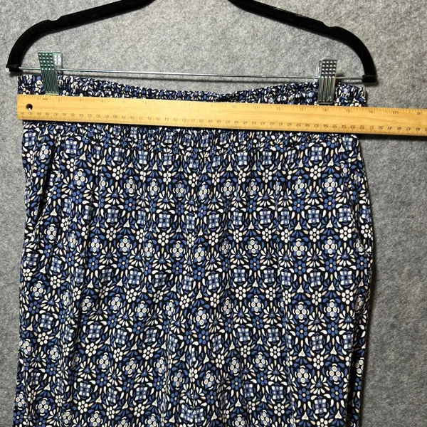 Roz & Ali Blue Floral Boho Wide Leg Border‎ Print Rayon Pants Pull-On M - Image 5