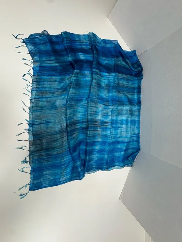 Blue Brushstroke Hand-Dyed Mulberry Silk Scarf -31" x 67" - NEW In Bag. - Image 6