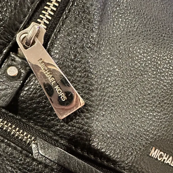 Michael Kors Rhea BLACK PEBBLE Leather Casual Backpack Goldtone Details - Image 8