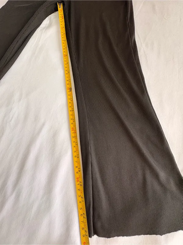 Black Ribbed Wide Leg Stretch Pants XS - Image 2