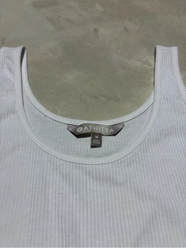 Athleta White Ribbed Tank Top Women medium - Image 2