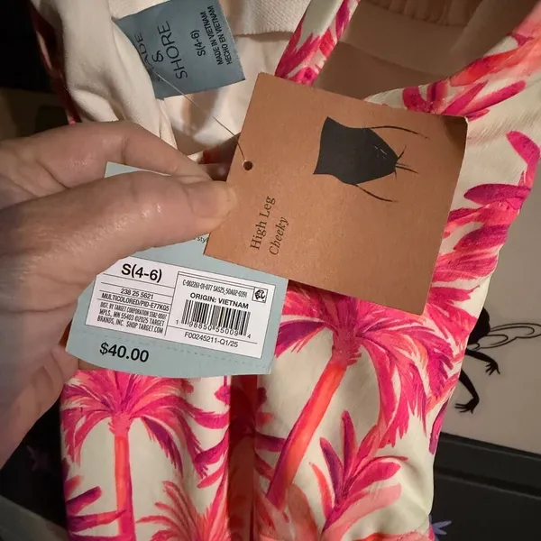 Shade & Shore Textured Palm Print High Leg Swimsuit Size Small - Image 10