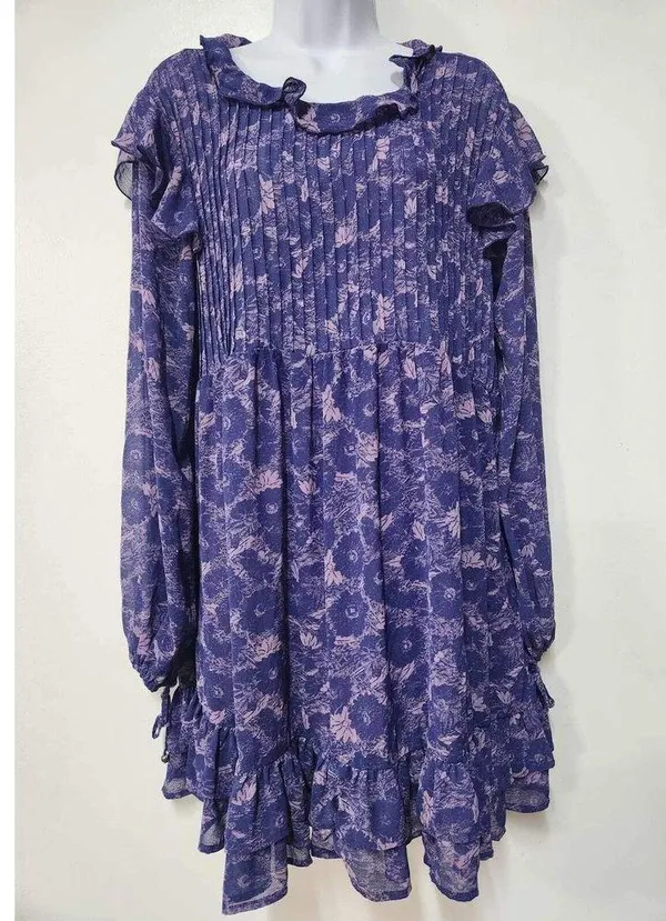 FREE PEOPLE These Dreams Babydoll Swing Long Sleeve Boho Mini Dress Size M. B-4 - Image 5