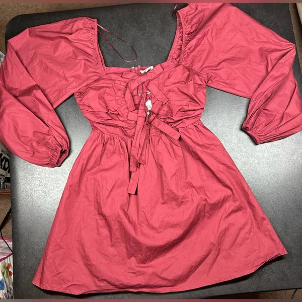 Le Lis Size XS Pink Puff Long Sleeve Square Neck Bow Tie Dress - Image 2