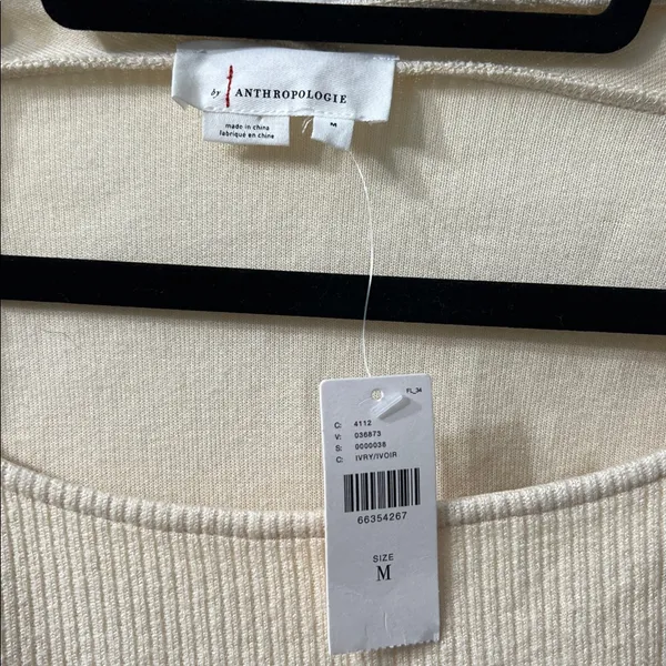 Anthropologie Cream Ribbed Square Neck Sweater NWT – Size M - Image 2