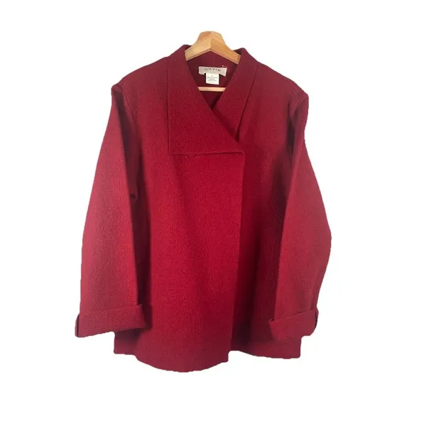 Orvis Boiled Wool Two Button‎ Jacket Women’s Size M Red Burgundy Cardigan Luxury - Image 2