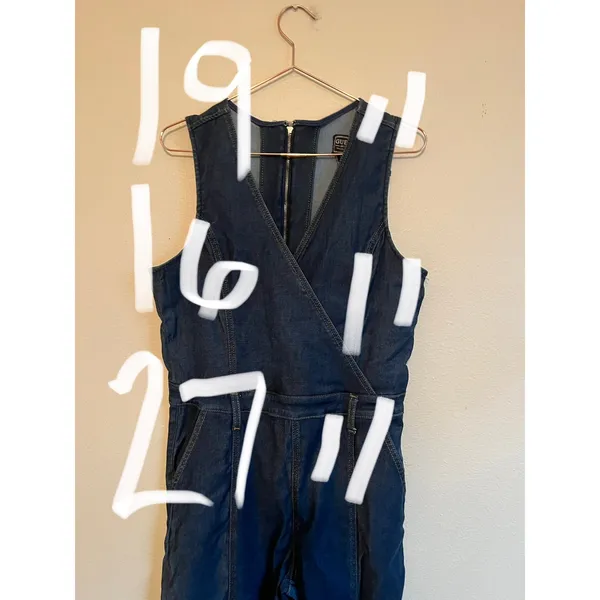 Guess‎ Jumpsuit Women Large Blue Denim Wrap Wide Leg Sleeveless V-Neck Casual - Image 7