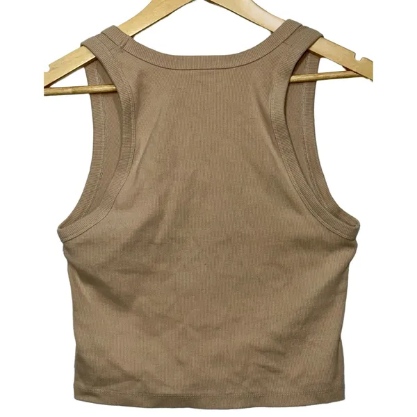 Abercrombie & Fitch Soft A&F Essentials Tan Ribbed Knit Cropped Tank Top Size M - Image 2