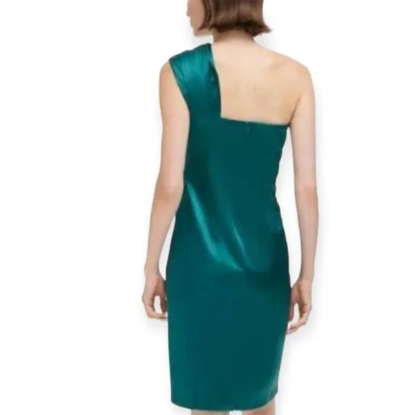 ELIZA J One Shoulder Sleeveless Satin Beaded Sheath Dress Hunter Green Size 8 - Image 4
