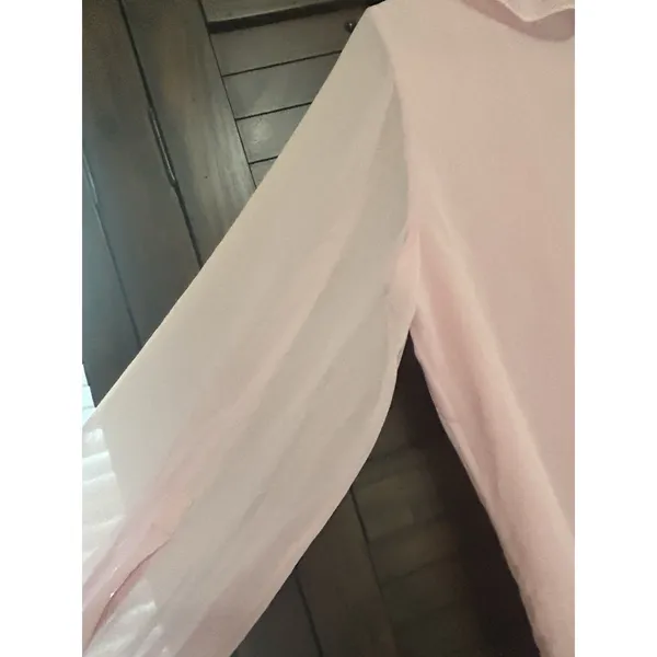 Talbots Women’s Large Pink Ruffle Blouse Button Down Sheer Sleeves Career Party - Image 9