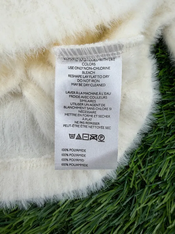 By Anthropologie Mock-Neck Fuzzy Long Sleeve White Sweater Top - Image 7