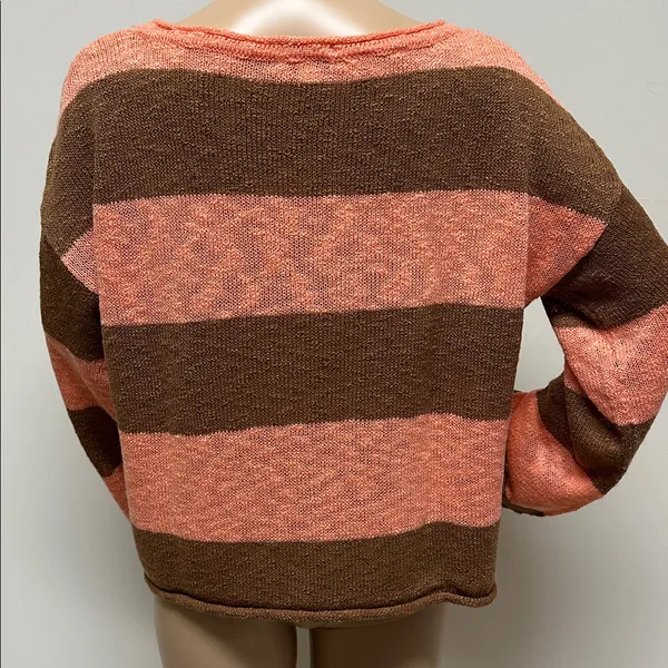 True Craft Brown & Orange Wide Striped Wide Bell Sleeve Cropped Sweater size M - Image 6