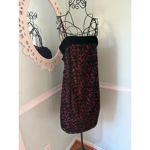 Vtg dress size 10 burnout velvet whimsigoth dark‎ romantic vamp Red Black Hoco - Image 2