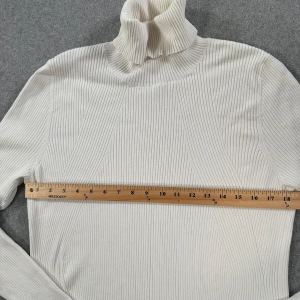 Maeve Anthropologie Ribbed Turtleneck Sweater Womens X-Large Ivory Slit Sleeve - Image 7