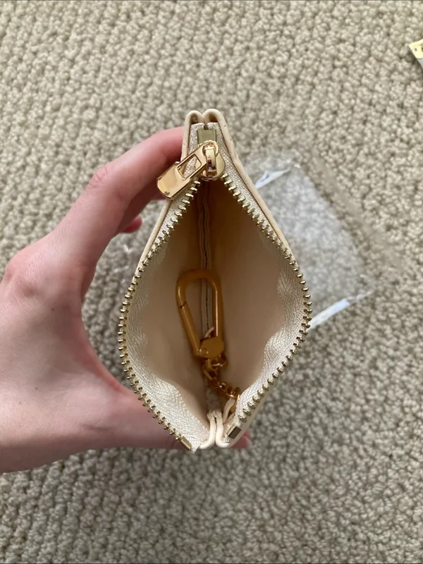 NEW Geometric Monogram Style Print Bag Charm Coin Pouch Gold Keychain Mini NIB - Image 5