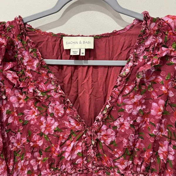 Sachin & Babi Size 10 Ronnie Printed Floral Ruffle‎ Dress - Image 5