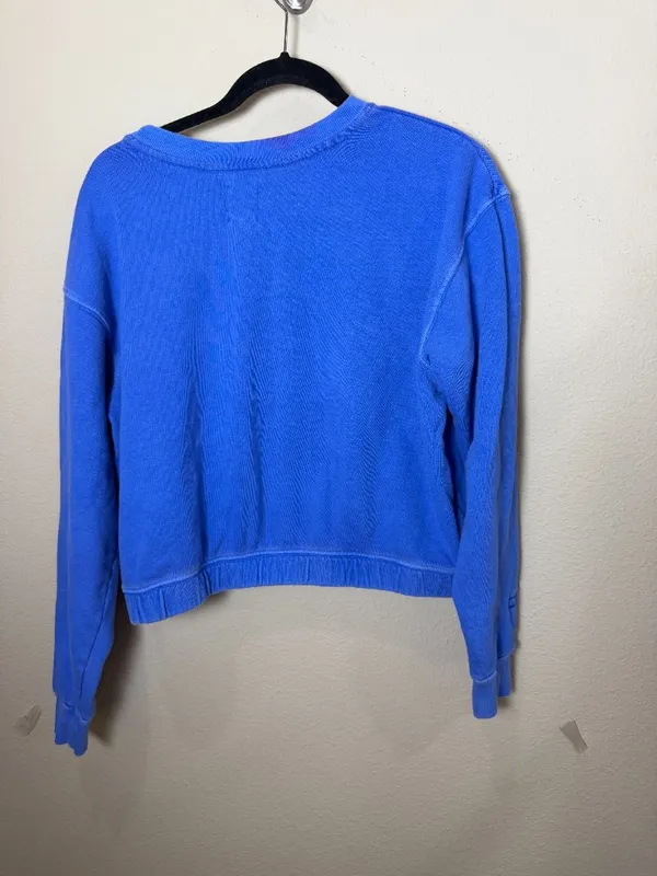 BILLABONG Faded Royal Blue Cropped Sweatshirt Scenic Route 73 Sunset Size Small - Image 5