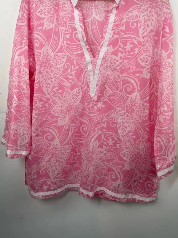 Jones New York Pink & White Floral Split-Neck Tunic - Image 4