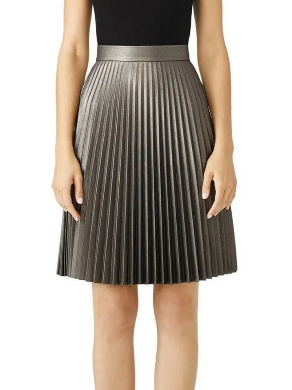 Slate & Willow Gunmetal Faux Leather Skirt 6 Pleated Indie Steampunk - Image 3
