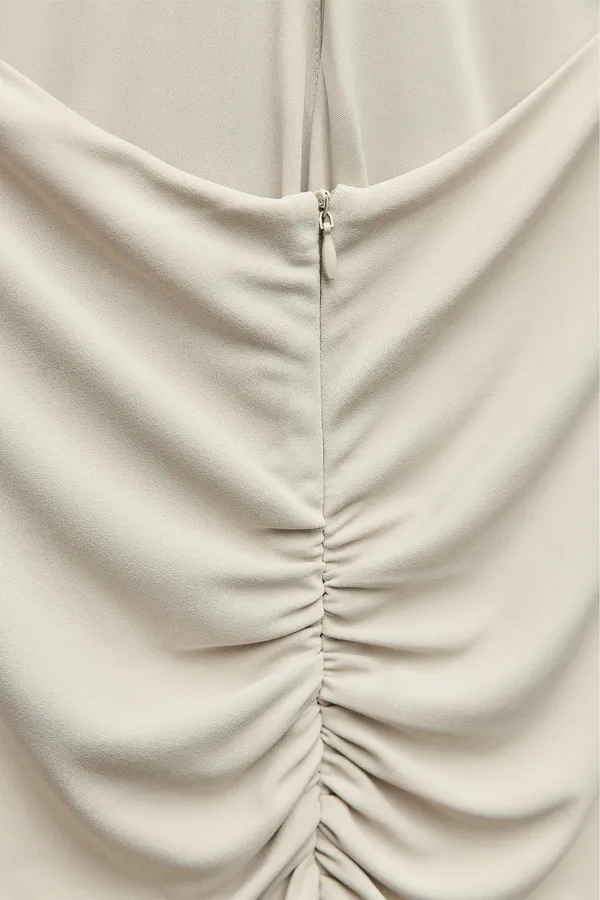 Zara dress gown fitted maxi bodycon Gray Halter formal evening wedding - Image 8