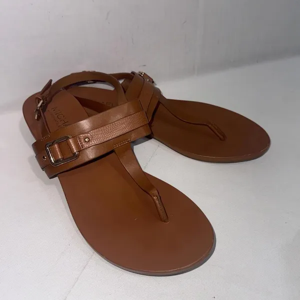 MICHAEL KORS Thong Sandals Brown Faux Leather Slingback Designer Shoes Sz 10‎ M - Image 2