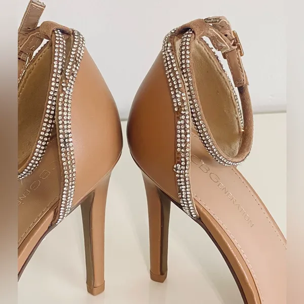 BCBGeneration Tan and Silver Strappy Heels - Image 7
