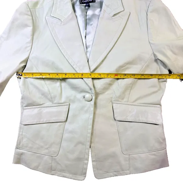 bebe Vintage Y2K Pastel Green Genuine Leather Blazer Jacket Womens L - Image 9
