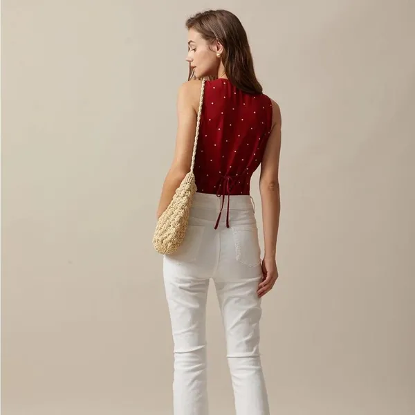 RIHOAS The Red V Neck Polka Dot Print Sleeveless Vest S - Image 5