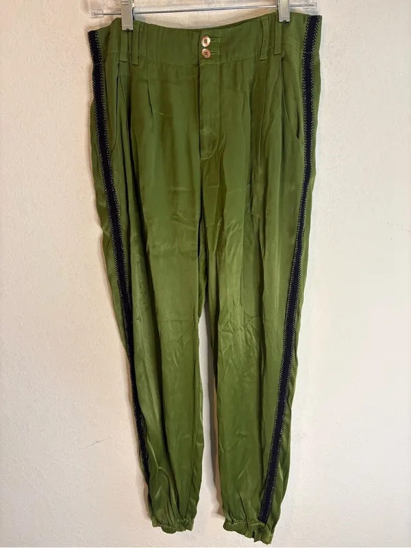 Anthropologie Womens Moss Green Diandra Pleated Side Stripe Jogger Pants Size 2 - Image 3