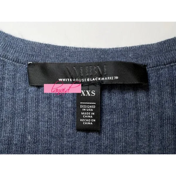 White House | Black Market Elbow Sleeve Cashmere Blend Puff Henley Sweater Blouse V-Neck Fuzzy Ribbed - Image 7