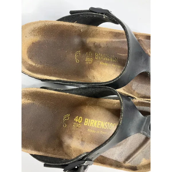 Birkenstock Gizeh Sandals Womens 40 Black Fair Thong Cork Footbed T-Strap - Image 3