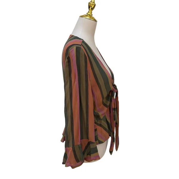 American Eagle Striped Tie Front Boho Shrug Top Long Flutter‎ Bell Sleeve Size M - Image 5