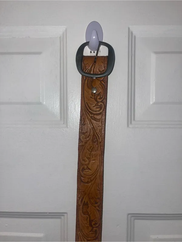 Vintage Western Brown Tooled Leather Belt - Adult Size - Image 2